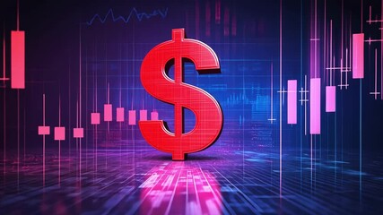 Dynamic visual representation of financial market trends with a dollar symbol and fluctuating graphs