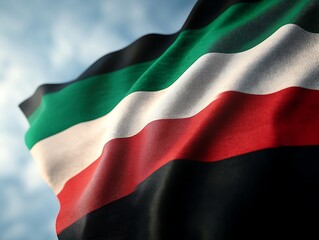 Close up view of the flag of Palestine waving in the wind