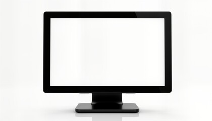 Fototapeta premium Modern Point Of Sale system terminal isolated on white. Empty white screen monitor. Retail tech device. Business equipment. Payment processing. Shop counter. Cashier workspace. Electronic interface