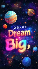 Naklejka premium Dream big A cosmic scene with planets and stars forming an inspiring celestial canvas. HD phone wallpaper