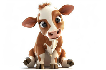 Adorable cartoon calf with big eyes on white background