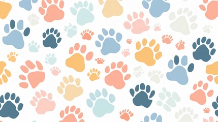 Cartoon Paw Seamless Pattern on White Background for Creative Designs