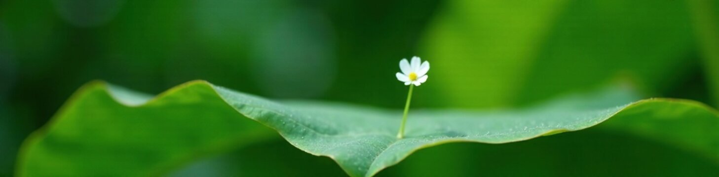Tiny white flower emerging on banana leaf surface, plant growth, sprouting, erva de passarinho mistletoe Struthanthus flexicaulis seed germination