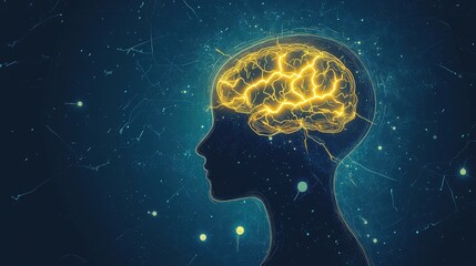 Minimalist profile silhouette with a glowing brain symbolizing inspiration and creativity