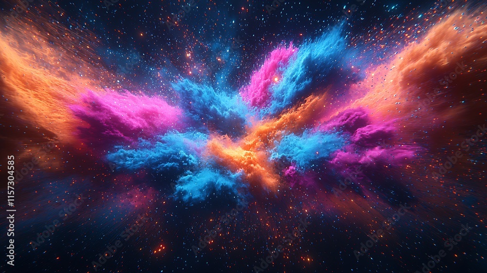 Leinwandbilder vibrant cosmic burst with multicolored clouds and starry universe : generative ai