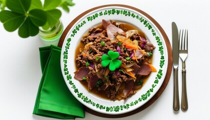  St. Patrick's Day Themed Plate with Colorful Dish and Shamrock Decor