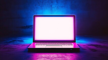 High-Contrast Neon Laptop in Cyberpunk Style with Bright Pink and Blue Lighting Effects : Generative AI