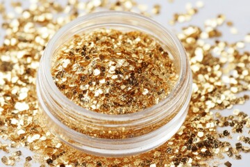 Gold glitter with sparkling confetti, adding a touch of glamour and shimmer.