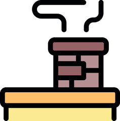 Simple illustration of a smoking chimney on a roof, ideal for representing home heating, fireplaces, or winter concepts
