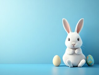 Minimalistic modern easter bunny wallpaper on blue
