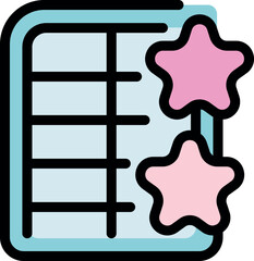 Notebook with pink stars indicating positive feedback, ratings, and achievement