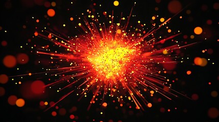 Abstract Vibrant Burst of Fiery Orange and Red Particles with Glowing Center : Generative AI