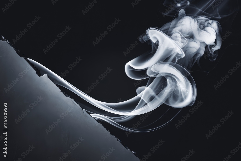 Poster abstract art depicting swirling white smoke against a dark background, creating a dramatic and ether
