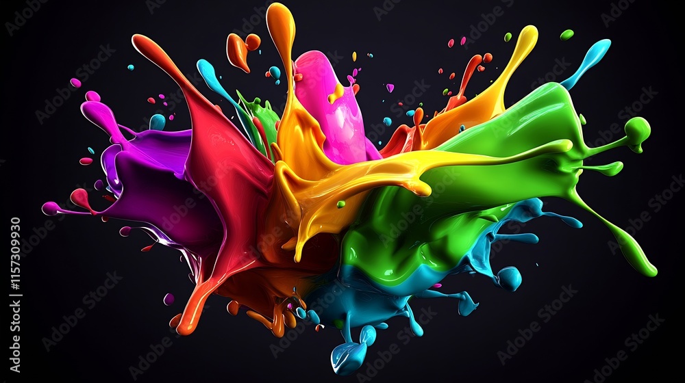 Aufkleber Dynamic Burst of Multicolored Paint Splashing in Abstract Form : Generative AI