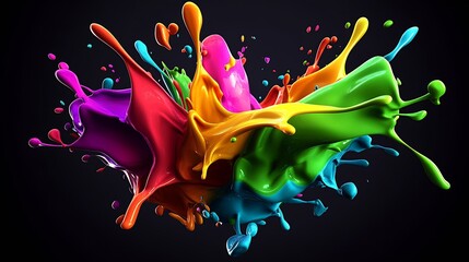 Dynamic Burst of Multicolored Paint Splashing in Abstract Form : Generative AI