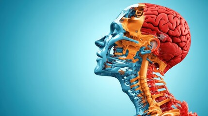 An artistic representation of human anatomy featuring vibrant layers of the body, blending physical structure with colors, illustrating the complexity of human life and health.