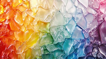 Obraz premium A macro view of translucent plastic polymer, capturing the fine details of its surface and light reflections, showcasing a spectrum of colors in a vibrant arrangement.