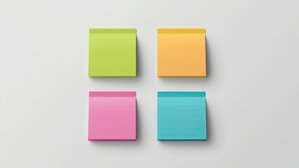 Isolated on a white background are four vibrant vector blank sticky post-it notes.