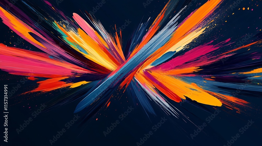 Aufkleber Dynamic explosion of vibrant paint colors spreading across dark canvas inspiring abstract creativity : Generative AI