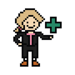 Cartoon cute pixel cartoon 8bit character business woman office smart work game for decoration business 8 bit female lady teacher businesswoman career smart character game 8 bit png vector.