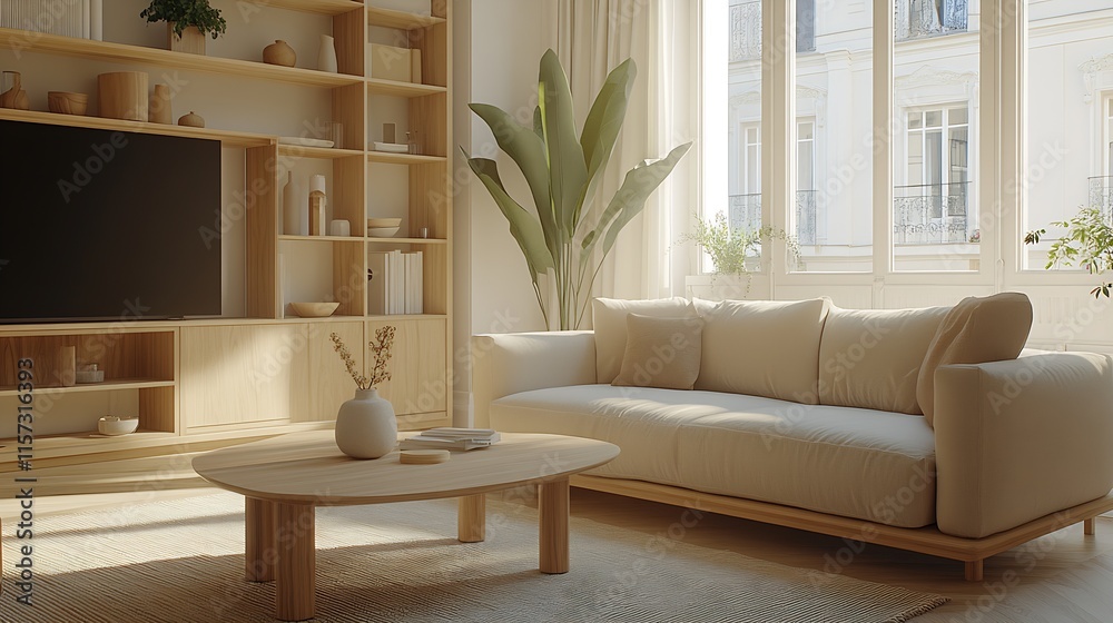 Poster Modern Minimalist Living Room with Natural Light and Scandinavian Design Elements : Generative AI