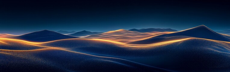 Minimalist Gold Line Art of Mountains on Blue Background