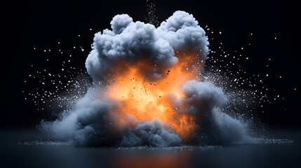 Intense Explosion with Vibrant Fiery Center and Thick Smoke on Deep Dark Background : Generative AI