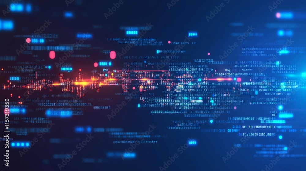 Aufkleber Digital Data Flow With Vibrant Lights Creating a Futuristic Feel, Representing Technology Advancements Over Time in a Cyber Landscape