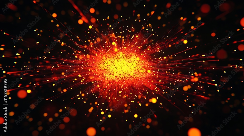 Fototapete dynamic red and orange luminous burst of light particles with energy motion : generative ai