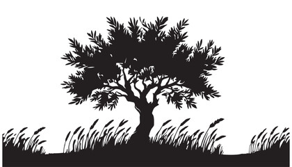 Olive tree silhouette Black and white vector illustration design background
