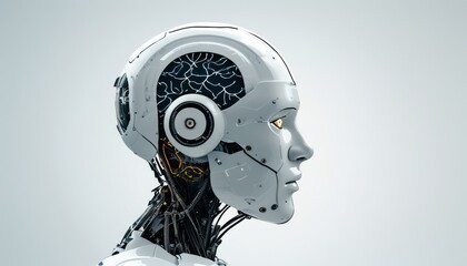 Advanced Brain Augmentation in a Futuristic Robot Head Design with Intricate Detailing