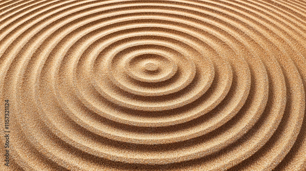 Aufkleber Optical Illusions and Perception Concepts. A serene pattern of concentric circles formed in sand, creating a calming visual effect reminiscent of ripples in water.