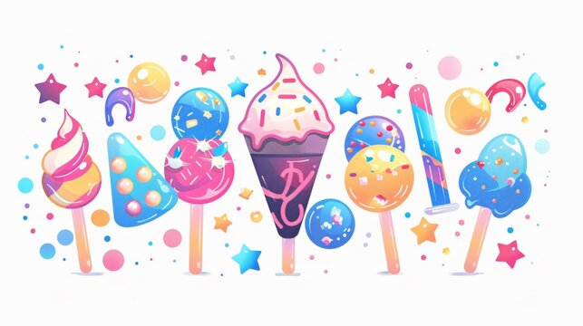 Creative Typography Slogan with Ice Cream and Glitter Icons Illustration