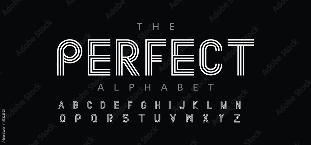 Fototapete modern techno font, futuristic line type of english alphabet letters and numbers. minimal tech typef