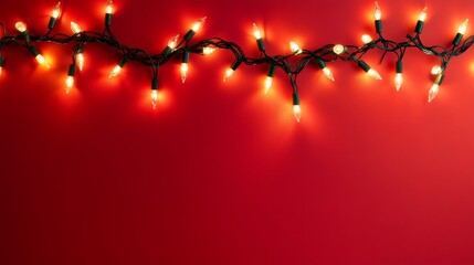 String Lights Illuminate a Vibrant Red Background, Creating a Warm and Festive Atmosphere Perfect for Celebrations and Gatherings During the Holiday Season