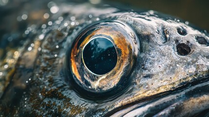 Close-Up of Halibut Eye Capturing Intricate Details and Unique Textures