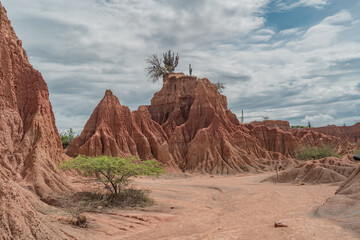 Beautiful tatacoa desert in Colombia with valleys and stunning red landscape.