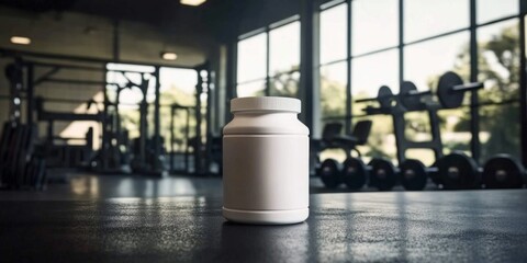 White plastic jar lid black surface gym appears Empty Creatine Monohydrate Powder