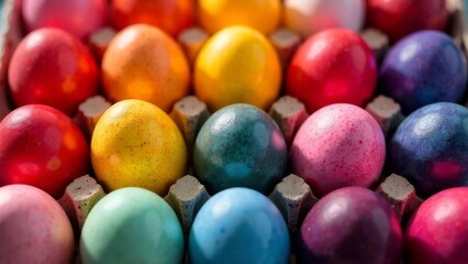 Background of their beautiful colorful Easter eggs. Banner. Postcard
