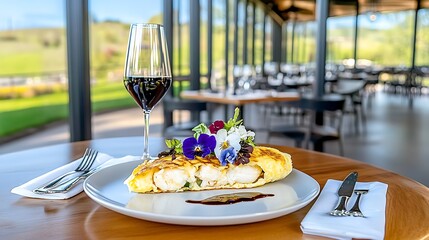 Fototapeta premium Gourmet Dish Restaurant Food Elegant Meal Fine Dining Panini Wine Glass