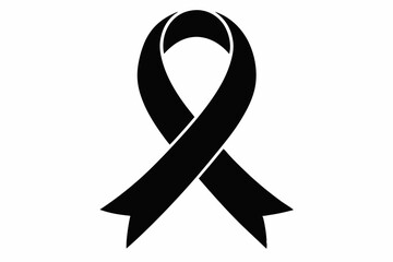 vector black ribbon. Black awareness ribbon sign. Dark icon with shadow on the glowing circle button. Illustration.