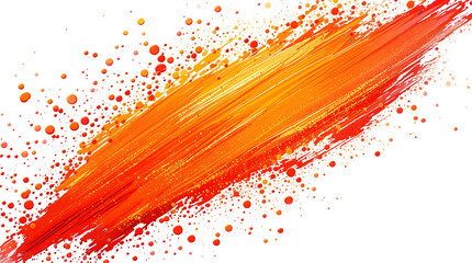 orange and red dynamic paint brush stroke splash with scattered dots on transparent background, generative ai