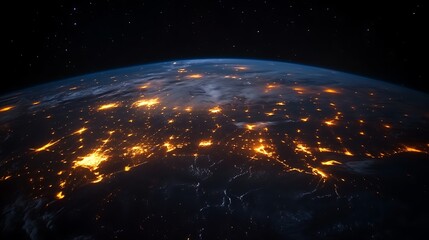 Obraz premium Earth at night, city lights, space view.