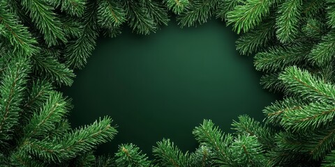 Evergreen Branches Form a Vibrant Green Frame, Creating a Festive Backdrop for Holiday Celebrations and Seasonal Greetings With Nature's Beauty