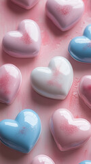 Fototapeta premium Background of glossy pastel hearts.