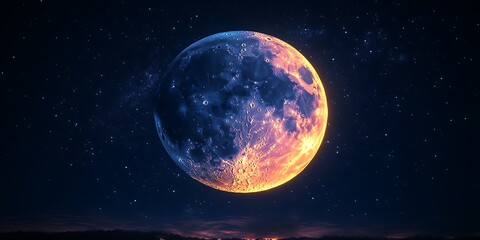 Fiery celestial body in night sky.