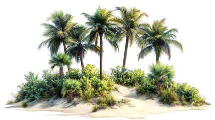 Fototapeta premium Tropical island paradise a sunny aerial beach scene illustration
