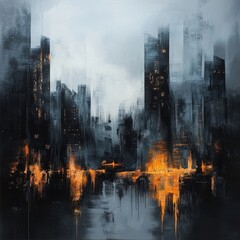 Urban Landscape With Abstract Buildings and Shimmering Water Reflections During Twilight in a Modern City