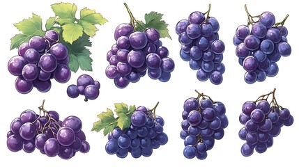 Harvesting fresh grapes vineyard illustration nature close-up