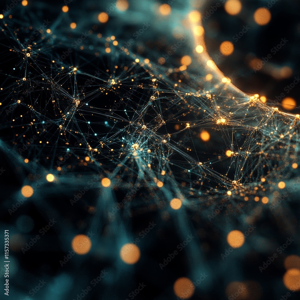 Aufkleber Exploration of Digital Networks Showcasing Interconnected Points of Light in a Futuristic Design